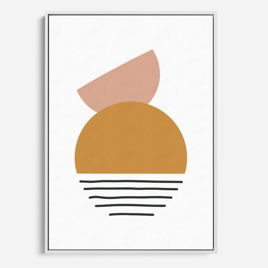 Obraz w ramie 70x100 - Kolory Przyszłości - kompozycja kół i kresek, ciepłe kolory - rama biała