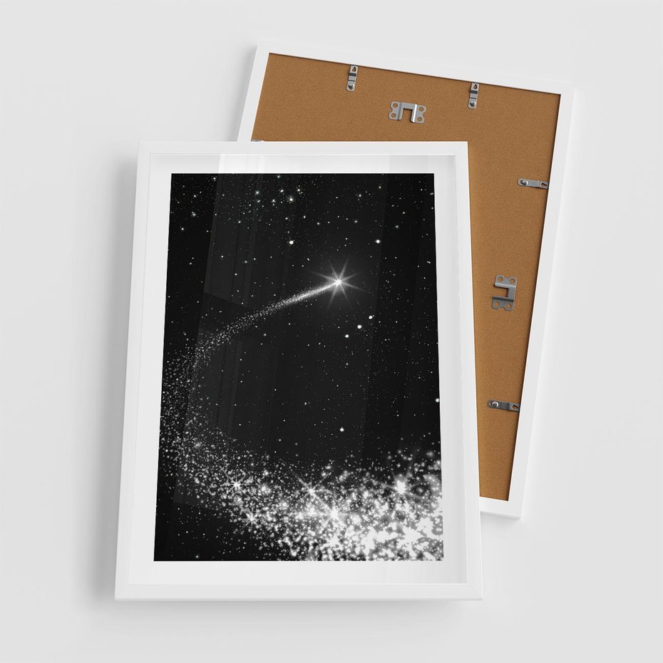 Plakat w ramie 50x70 - Kometa wśród gwiazd - kometa, gwiazdy - rama biała