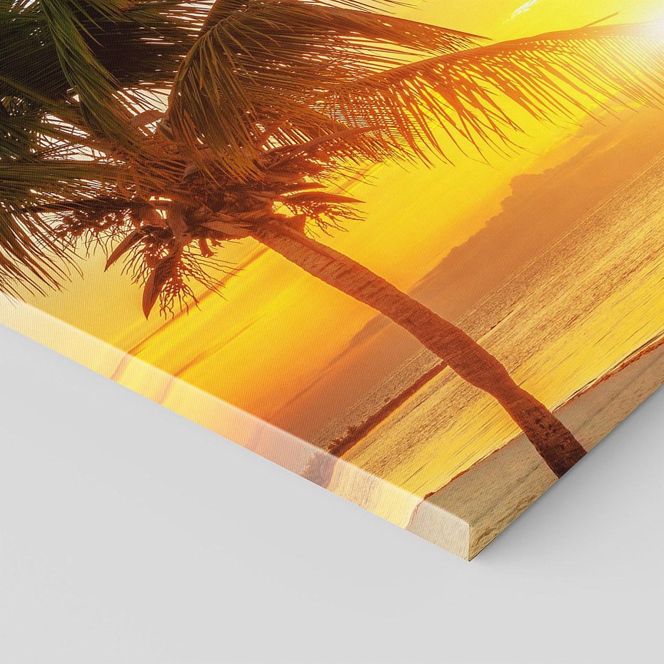 Obraz na płótnie 120x60 - Słońce, plaża i palmy: romantyczny zachód - plaża, zachód