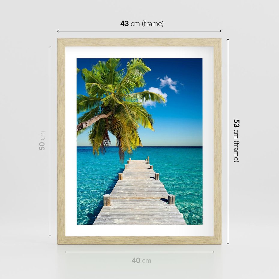 Plakat w ramie 40x50 - Hawajskie Palmy - palma, morze - rama drewno