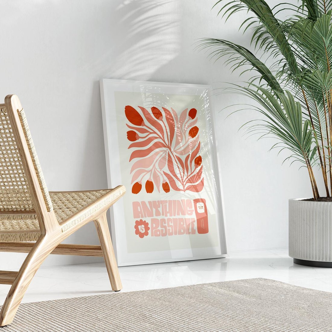 Plakat w ramie 30x40 - Migotliwa Euforia - kompozycja w łososiowym kolorze, kwiaty - rama biała