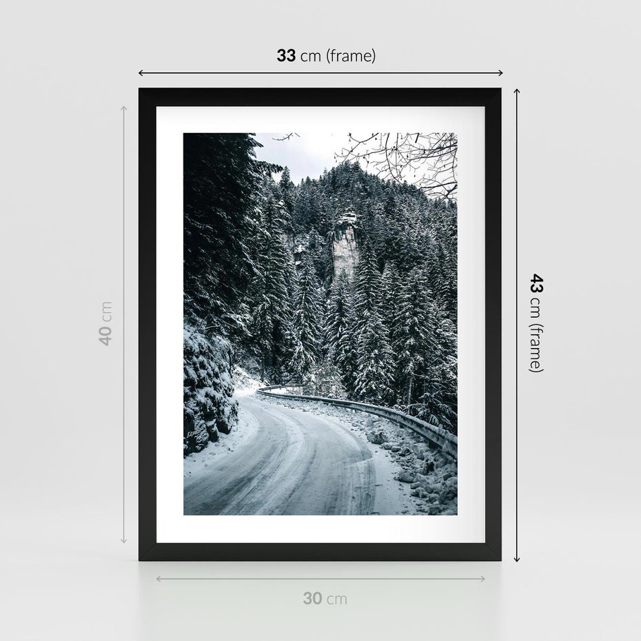 Plakat w ramie 30x40 - Zimowa Przygoda - zima w górach, droga - rama czarna