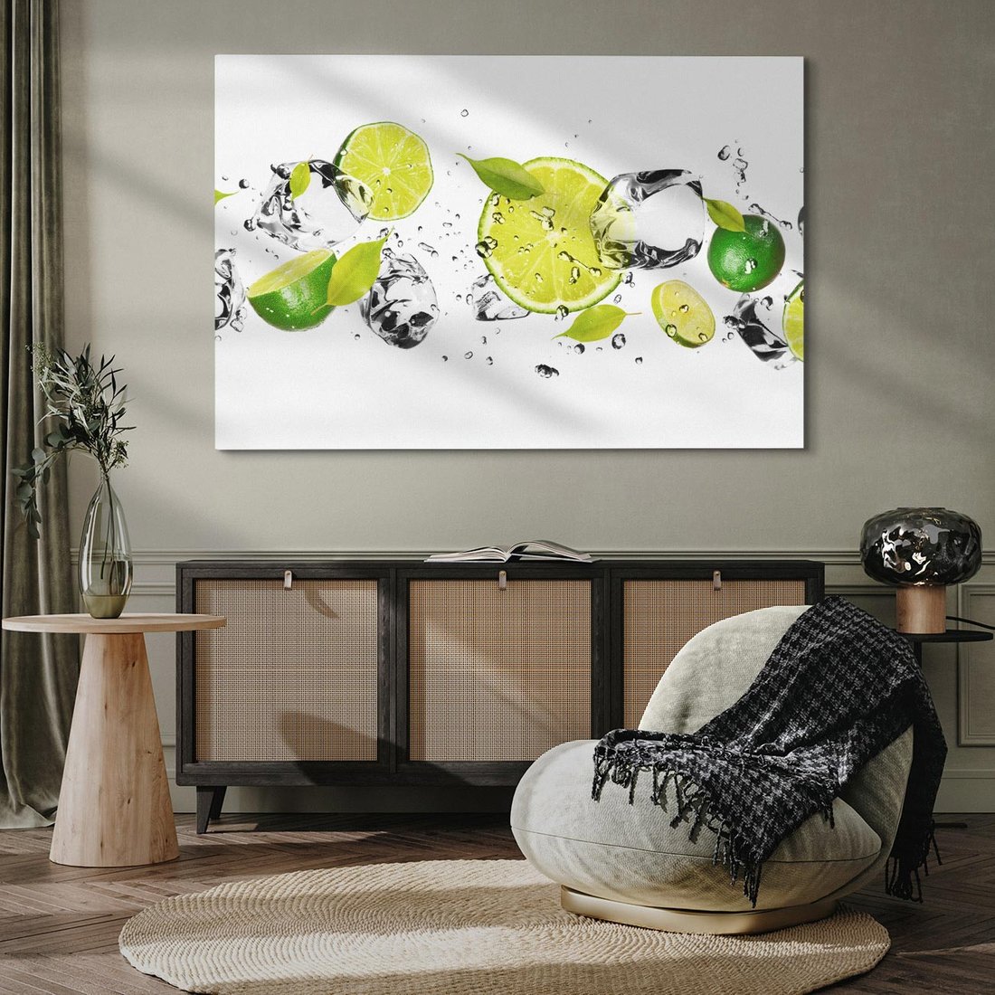 Obraz na płótnie 120x80 - Ekscentryczne limonki z wodą - limonki, woda