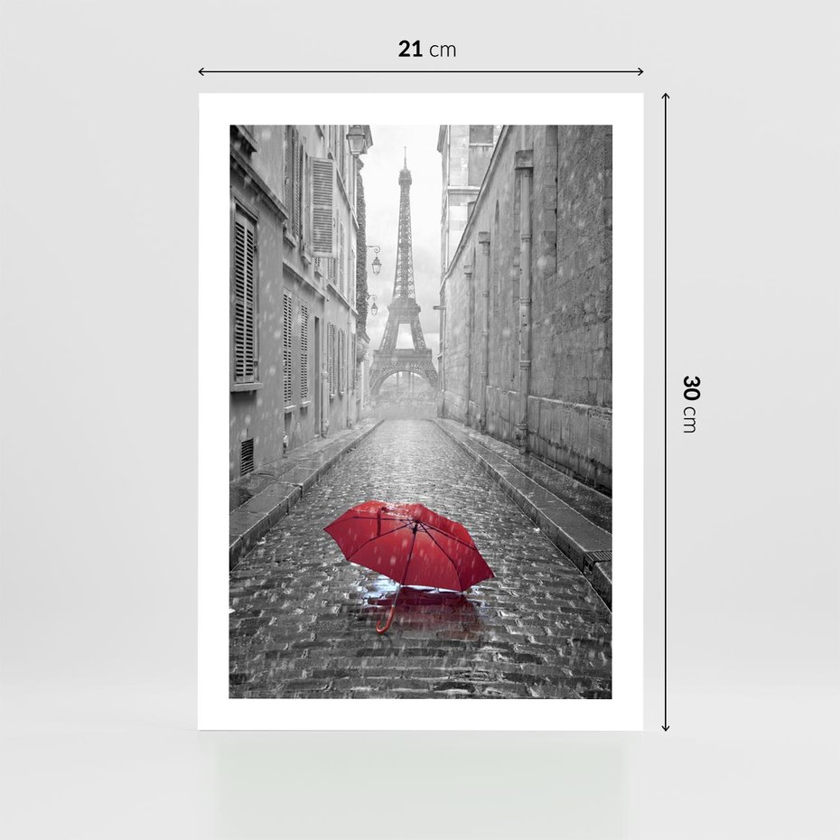 Plakat bez ramy 21x30 - Kolorowy parasol w Paryżu - Paryż, parasol