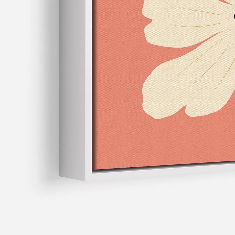 Obraz w ramie 80x80 - Malowane Kolorowe Echa - minimalistyczna grafika, biały kwiat na różowym tle - rama biała