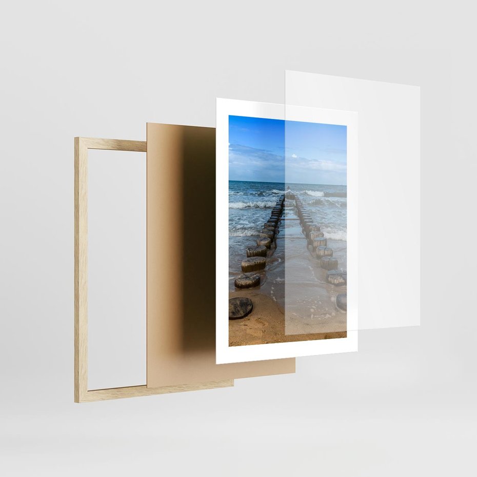 Plakat w ramie 30x40 - Falochron na brzegu morza - falochron, morze - rama drewno