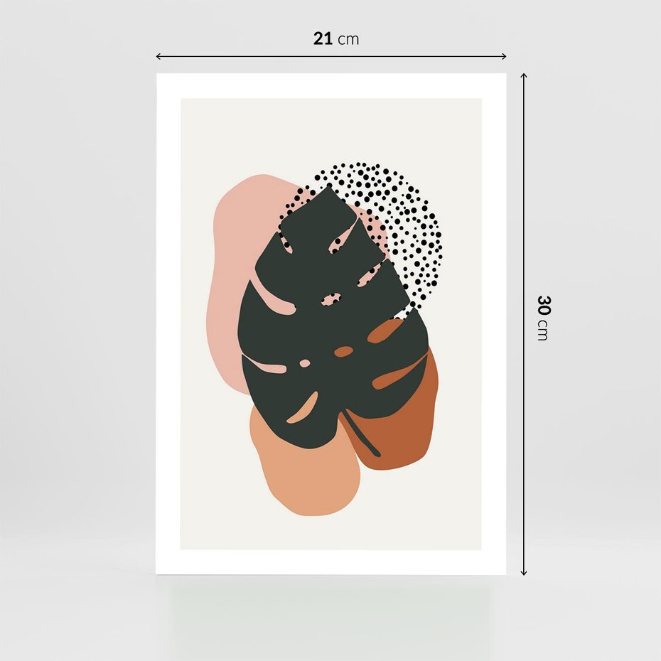 Plakat bez ramy 21x30 - Minimalizm w Liściach Monstery: Plamy i Kropki - minimalizm, monstera plamy