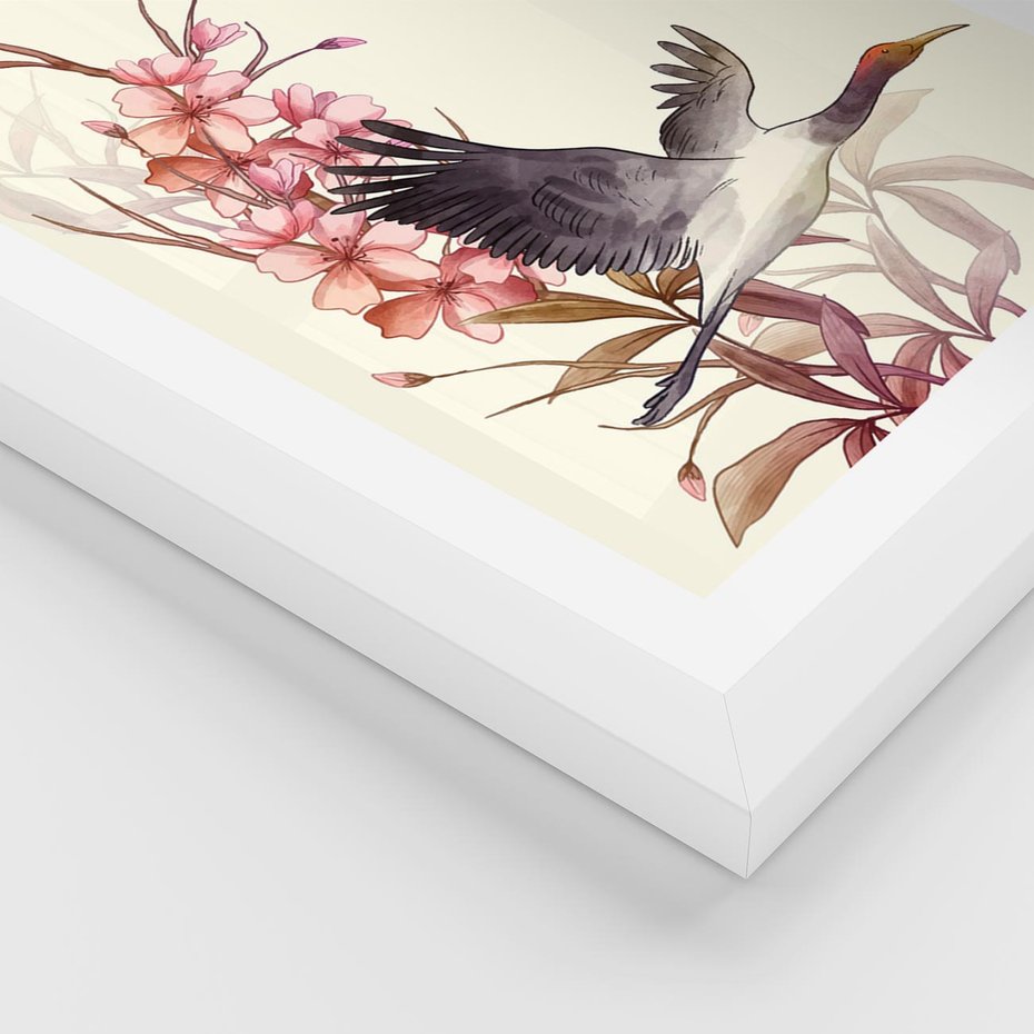 Plakat w ramie 50x70 - Szept Japonii - japońska sztuka, ptak - rama biała