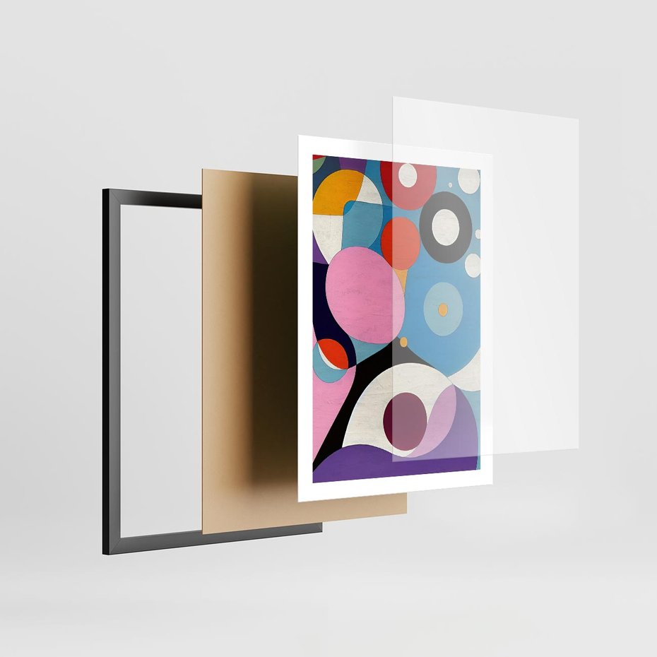 Plakat w ramie 50x70 - Kolorowe Ulotności - abstrakcyjny obraz olejny, żywe kolory - rama czarna