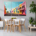 Obraz na płótnie 120x80 - Ekspresja marzeń i tęsknot - pastelowe kolorowe budynki, wzdłuż ulicy