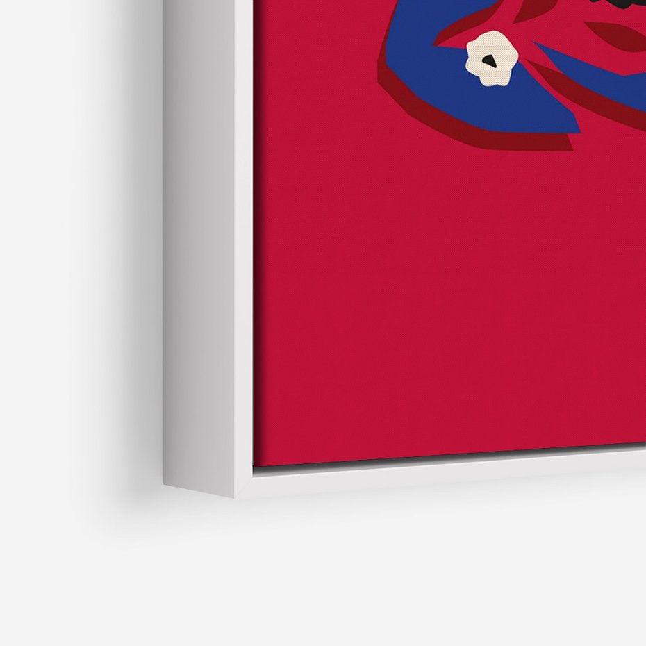 Obraz w ramie 70x100 - Kolorowe Przenikanie - abstrakcyjna kwiatowa kompozycja, czerwone mocne tło - rama biała