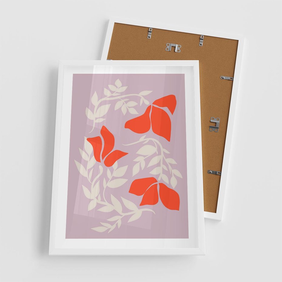 Plakat w ramie 50x70 - Kwiatowa Kreatywność - nowoczesny plakat, roślinne motywy - rama biała