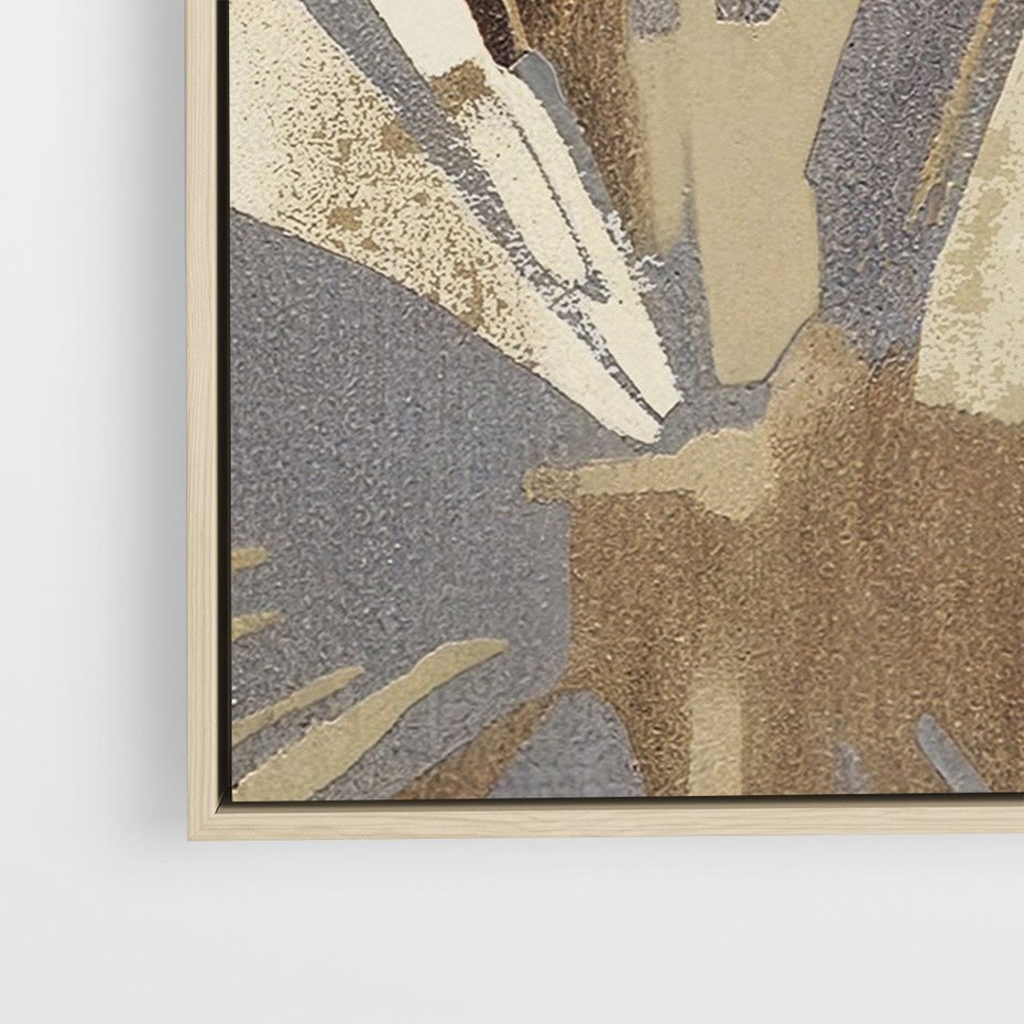 Obraz w ramie 70x100 - Szept roślinnych emocji - olejna abstrakcja, złoto i brąz - rama drewno