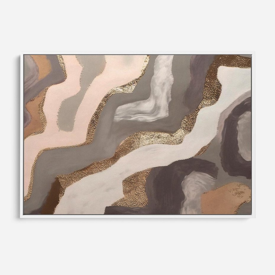 Obraz w ramie 120x80 - Płynne Fale - abstrakcja, neutralne kolory - rama biała