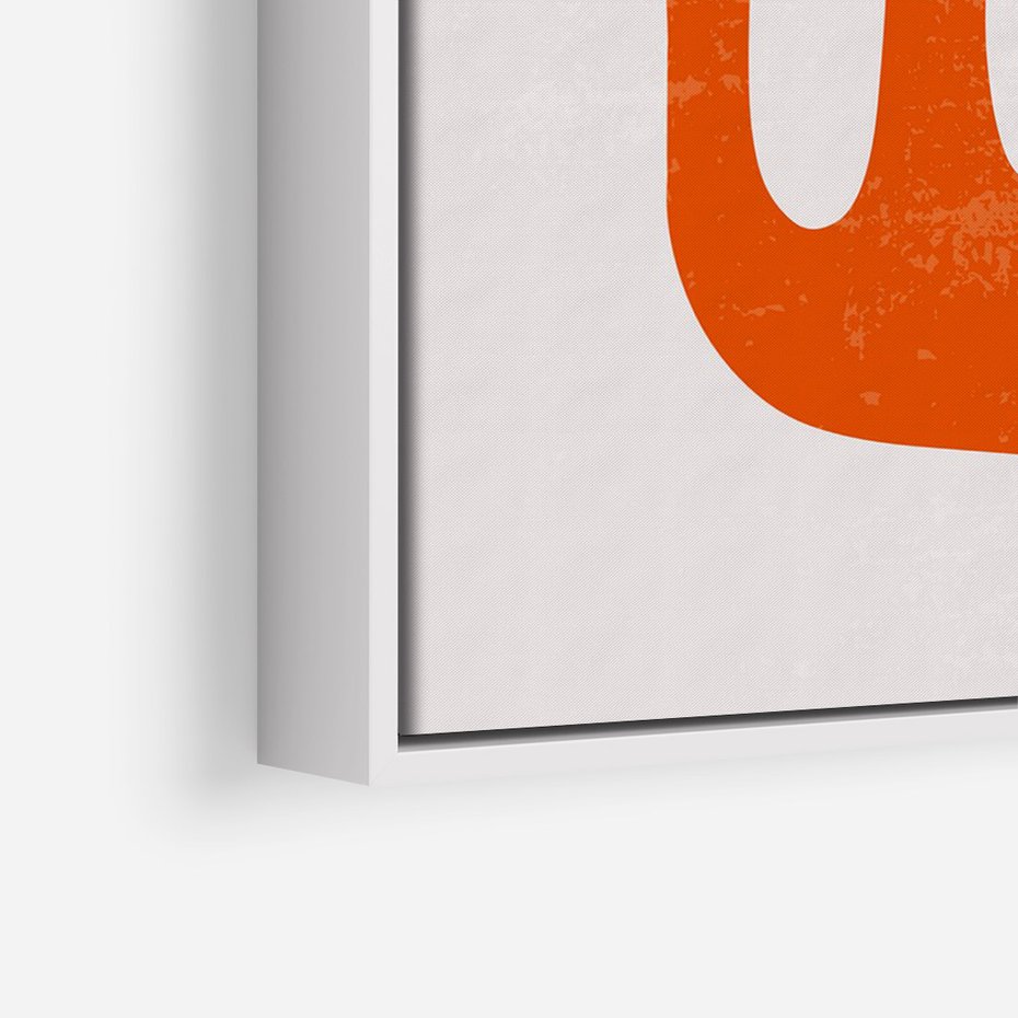 Obraz w ramie 70x100 - Eksploracja Nowego Światła - abstrakcyjna pomarańczowa forma, minimalizm - rama biała