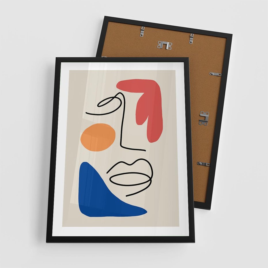 Plakat w ramie 50x70 - Rozbijające Granice Kształtów - abstrakcyjny obraz, przypomina twarz - rama czarna