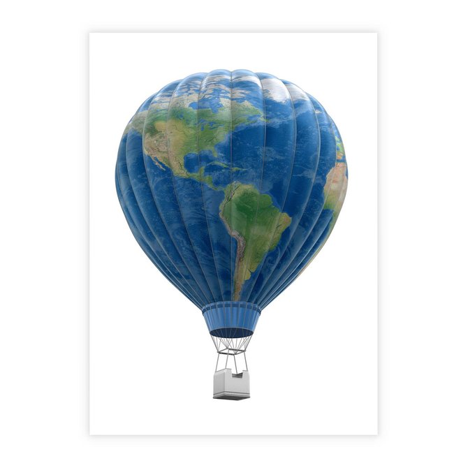 Plakat bez ramy 21x30 - Podróżniczy balon nad ziemią - balon, ziemia