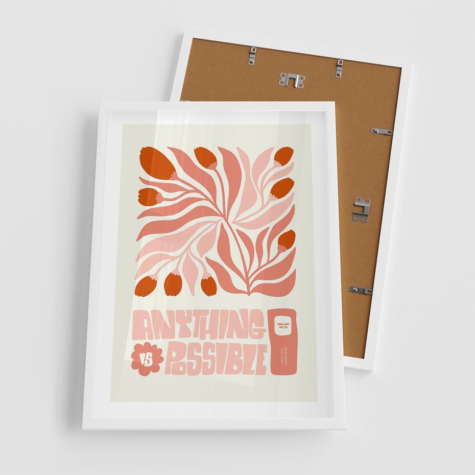 Plakat w ramie 50x70 - Migotliwa Euforia - kompozycja w łososiowym kolorze, kwiaty - rama biała