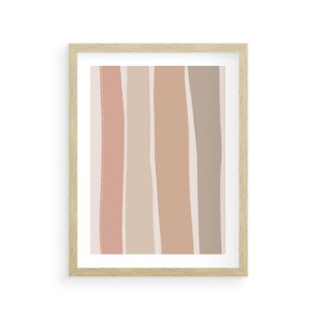 Plakat w ramie 30x40 - Tęczowa Zgaszona Aura - abstakcyjne tęczowe pasy, delikatne odcienie beżu - rama drewno