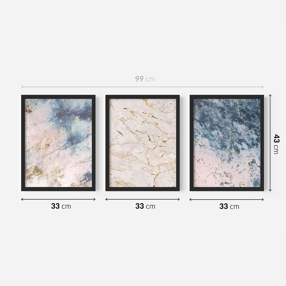 Zestaw obrazy w ramie 30x40 galeria - Marmur, złoto, błękit, turkus - rama czarna