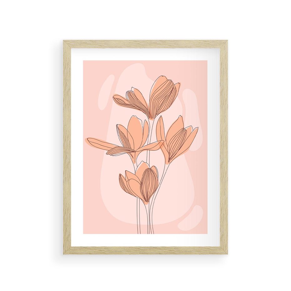Plakat w ramie 30x40 - Przenikające Kształty - minimalistyczny plakat, pudrowe kwiaty - rama drewno