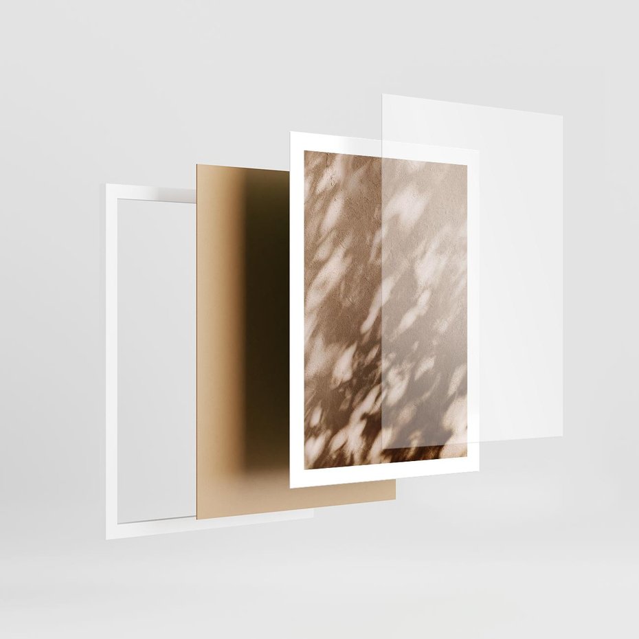 Plakat w ramie 50x70 - Abstrakcyjna Kompozycja: Cień na Ścianie - cień na ścianie, beżowe kolory - rama biała