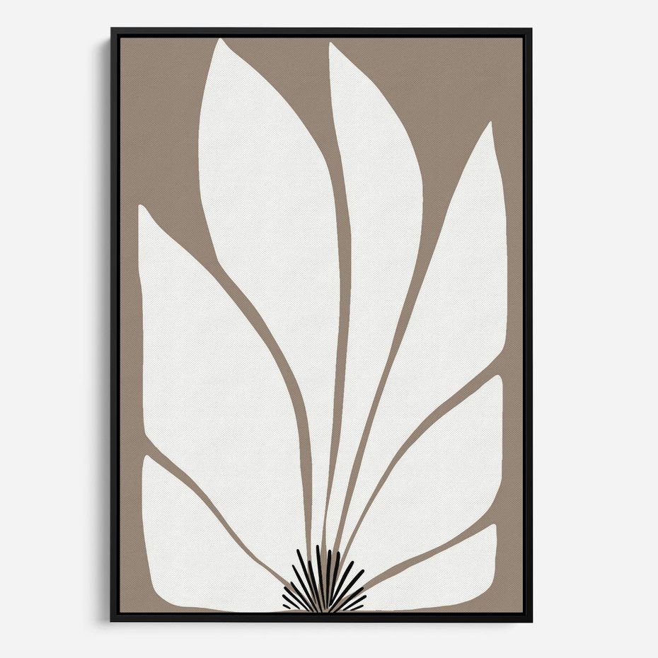 Obraz w ramie 70x100 - Ekspresyjne Kontury - abstrakcyjny kwiat, beże i brązy - rama czarna