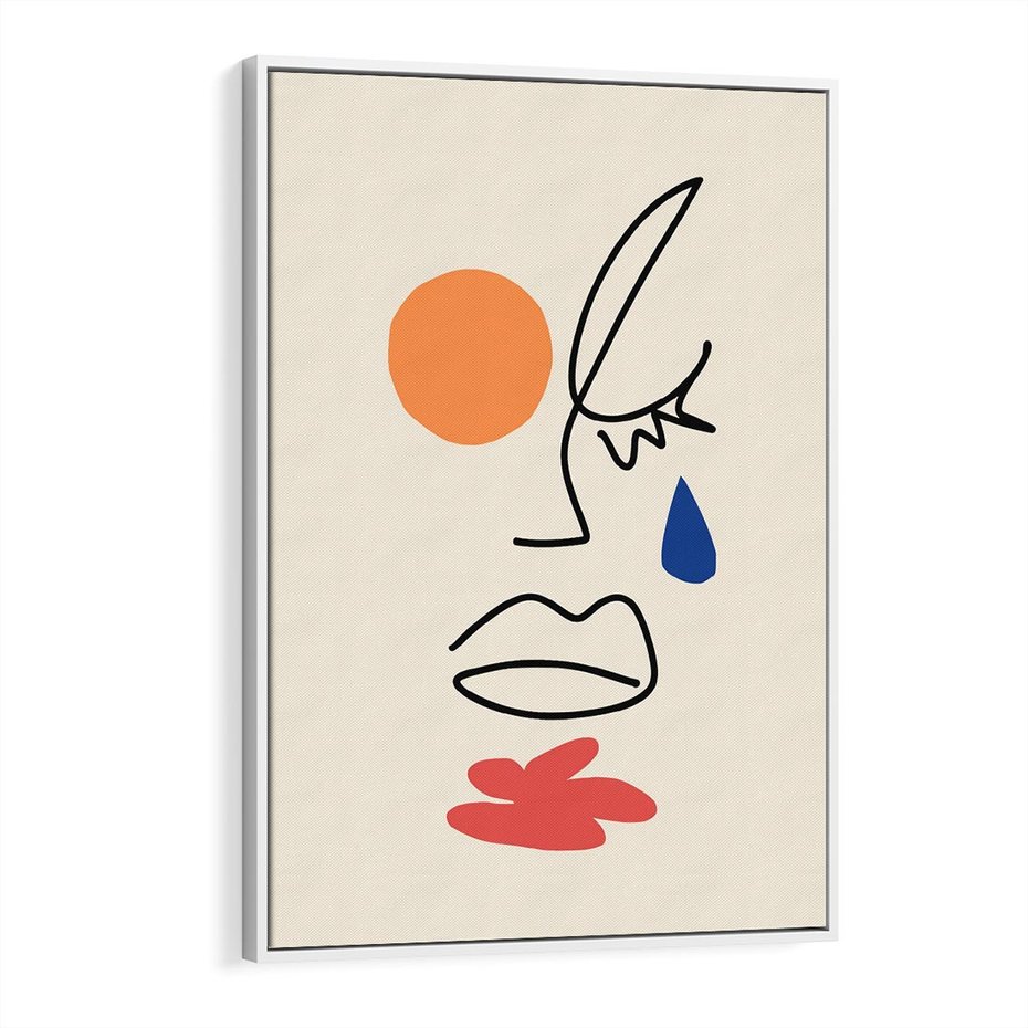 Obraz w ramie 70x100 - Impresje Plam - abstrakcyjny obraz, przypomina twarz - rama biała