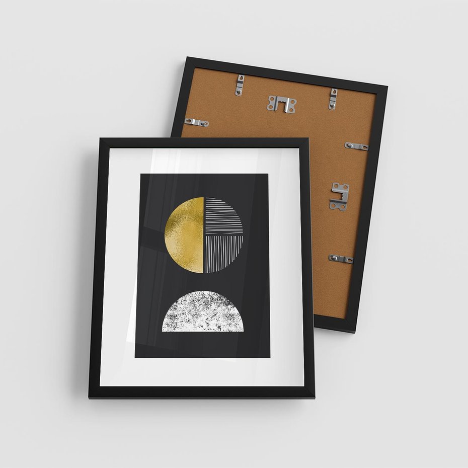 Plakat w ramie 40x50 - Złote Koła i Geometryczne Formy - grafika, modern - rama czarna