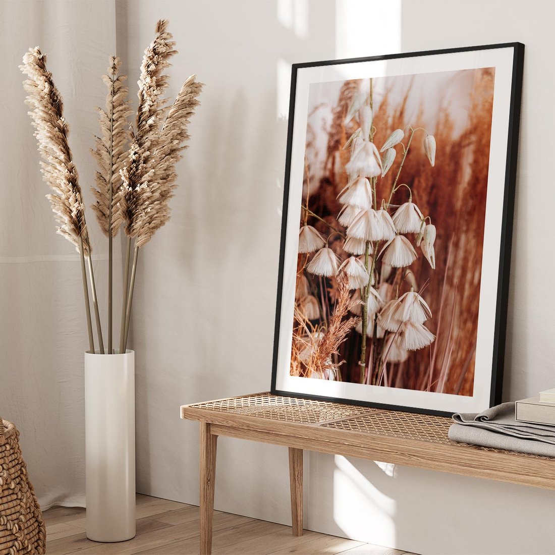 Plakat w ramie 40x50 - Boho Styl z Suchymi Trawami - suche trawy, bogo styl - rama czarna