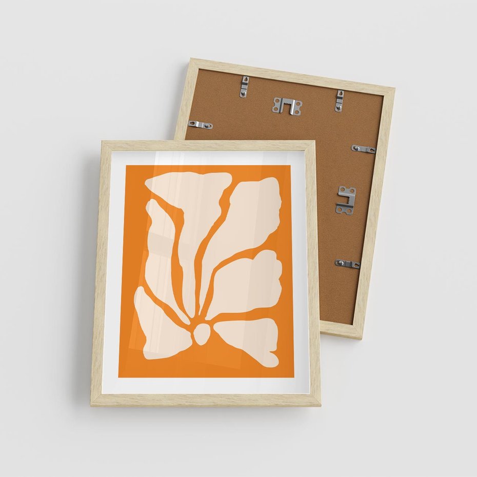 Plakat w ramie 40x50 - Wibracje Barw - abstrakcyjny boho plakat, pomarańczowe tło - rama drewno