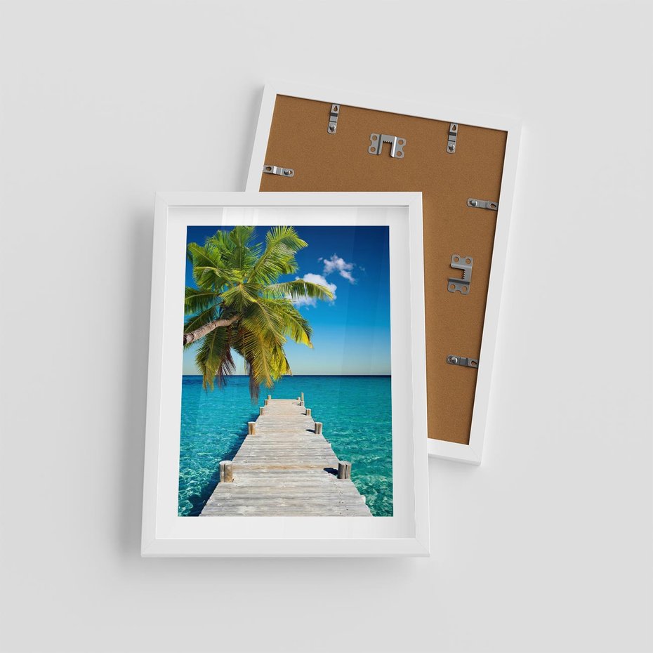 Plakat w ramie 30x40 - Hawajskie Palmy - palma, morze - rama biała