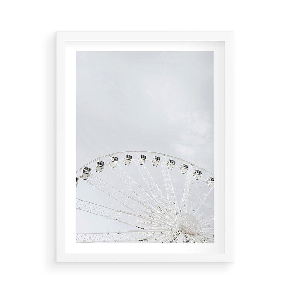 Plakat w ramie 50x70 - Karuzela Młyńska: Nostalgiczne Koło - młyńskie koło, karuzela - rama biała