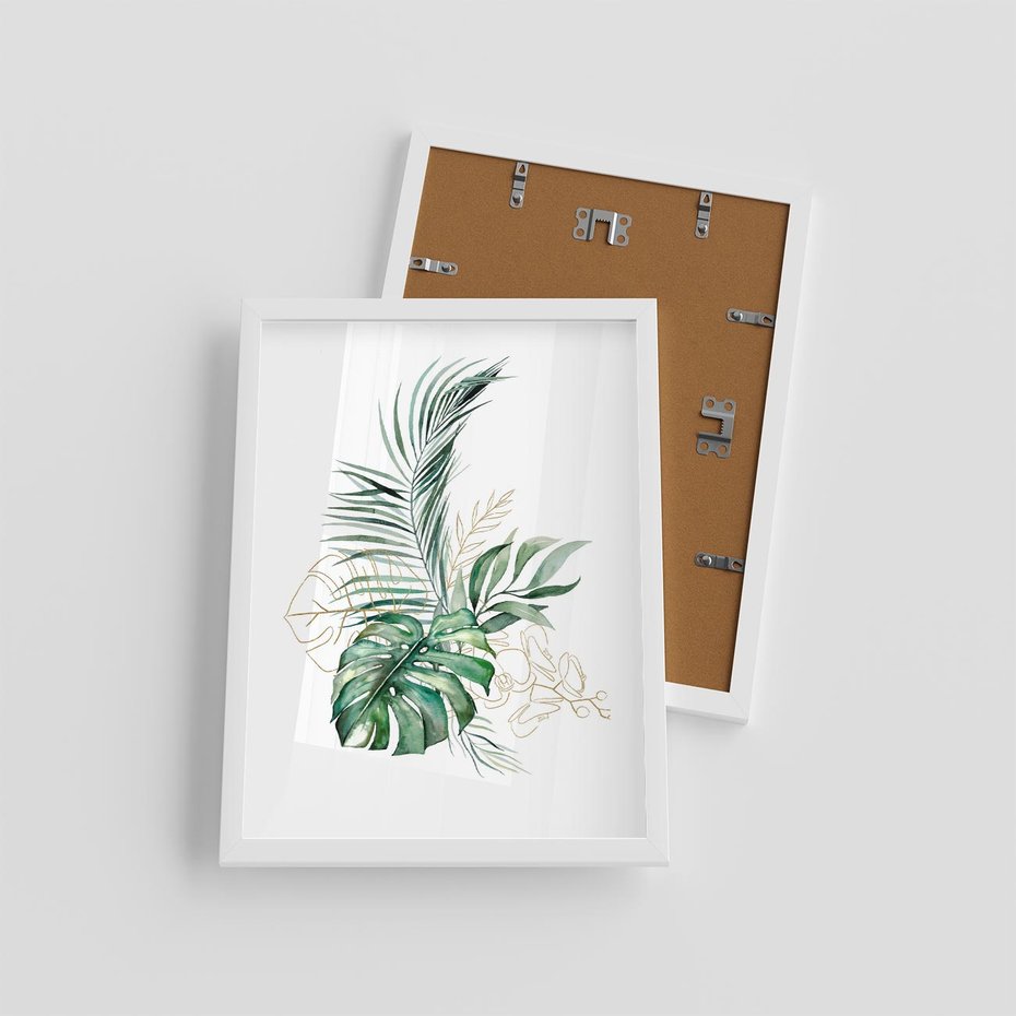 Plakat w ramie 30x40 - Luksus w Detalu - złote, liście - rama biała