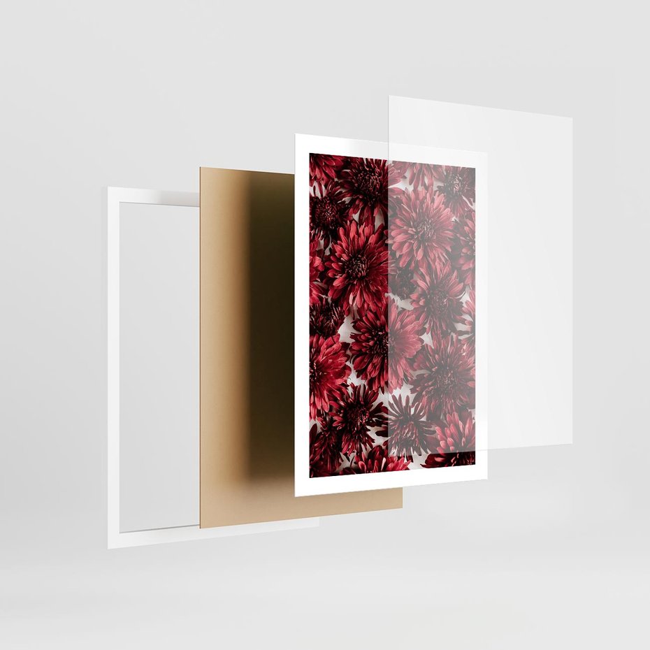 Plakat w ramie 50x70 - Energia Kwiatów - czerwone kwiaty, kompozycja - rama biała