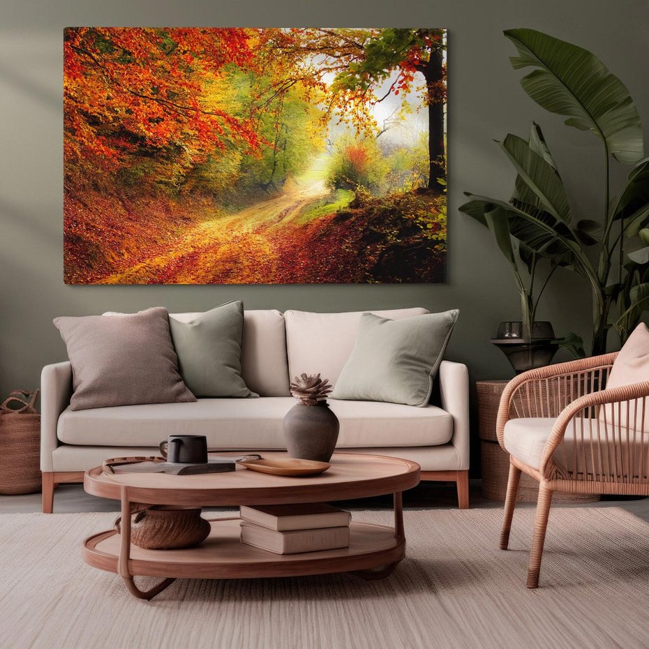 Obraz na płótnie 100x70 - Jesienny las - malownicza droga - las, jesień