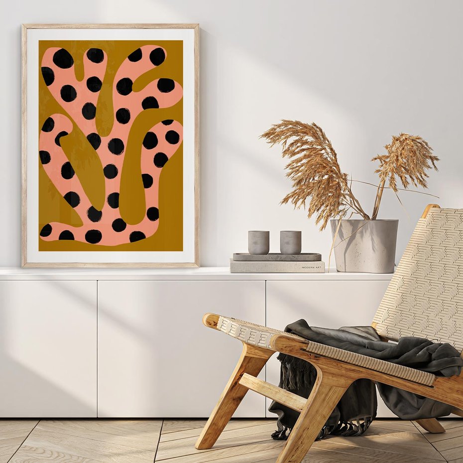 Plakat w ramie 30x40 - Rozkwitająca Wolność Boho - abstrakcyjne boho kształty, dziwne - rama drewno