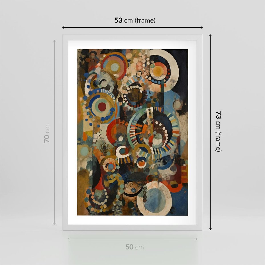 Plakat w ramie 50x70 - Podróżne Wizje Aberracji - abstrakcyjny obraz, mnogość kolorów - rama biała