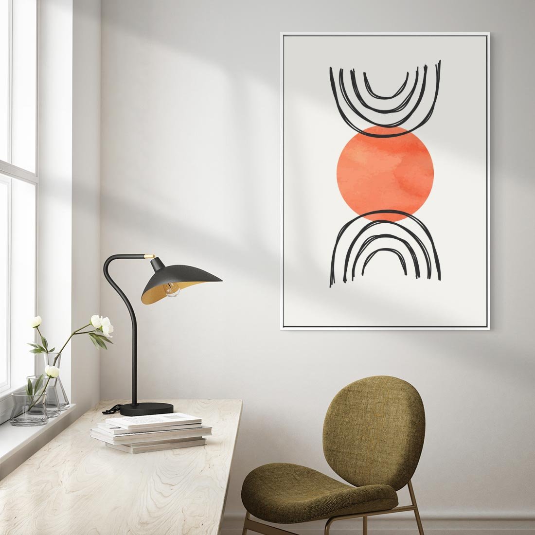 Obraz w ramie 80x120 - Lustrzane Widzenie - koło, boho styl - rama biała