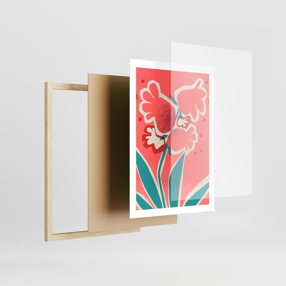 Plakat w ramie 50x70 - Rozkwitające Plamy i Formy - nowoczesny plakat, abstrakcyjne kwiaty - rama drewno
