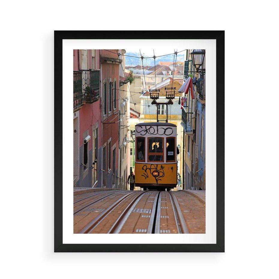 Plakat w ramie 50x70 - Lizbońskie tramwaje - podróż w czasie - Lizbona, tramwaj - rama czarna