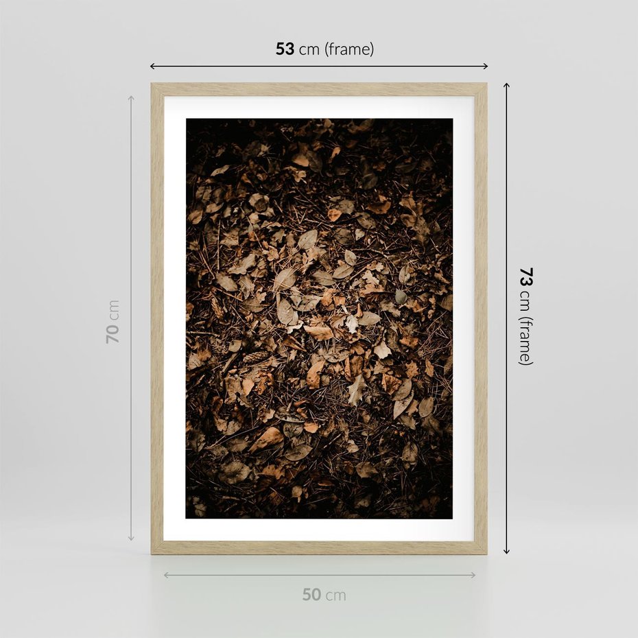 Plakat w ramie 50x70 - Brązowe Liście w Scenerii - suche liście jesień brąz - rama drewno