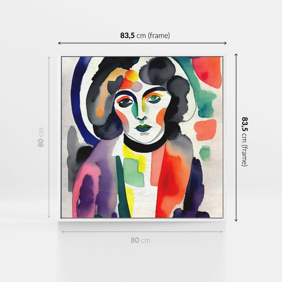 Obraz w ramie 80x80 - Subtelne Akwarelowe Ulotności - abstrakcyjny akwarelowy portret kobiety, rozmyte farby - rama biała