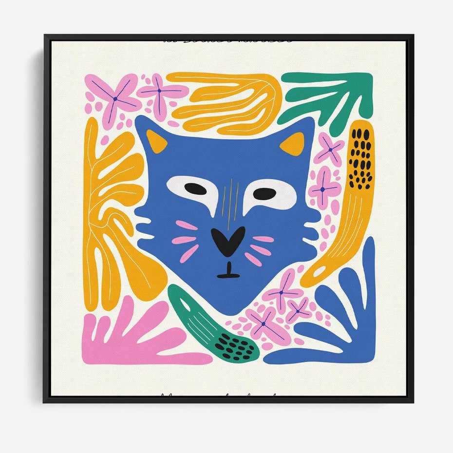 Obraz w ramie 50x50 - Kolorowe Spektrum - abstrakcyjny plakat, niebieski kot - rama czarna