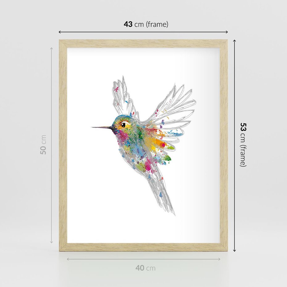 Plakat w ramie 40x50 - Koliber w akwareli - akwarela, koliber - rama drewno