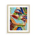 Plakat w ramie 40x50 - Kolorowe Wnętrza Kształtów - abstrakcyjny portret kobiety, twarz - rama drewno
