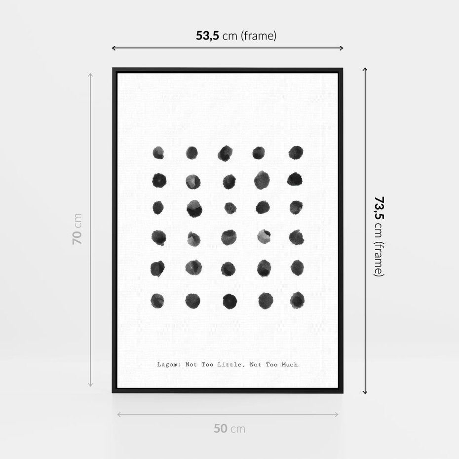 Obraz w ramie 50x70 - Boho Sztuka Wolości - minimalistyczny plakat, czarne kropki na białymtle - rama czarna