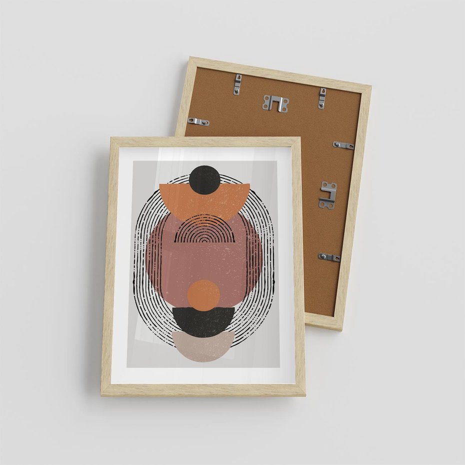 Plakat w ramie 30x40 - Abstrakcja w Odcieniach Brązu i Beżu - geometria, abstrakcyjna grafika - rama drewno