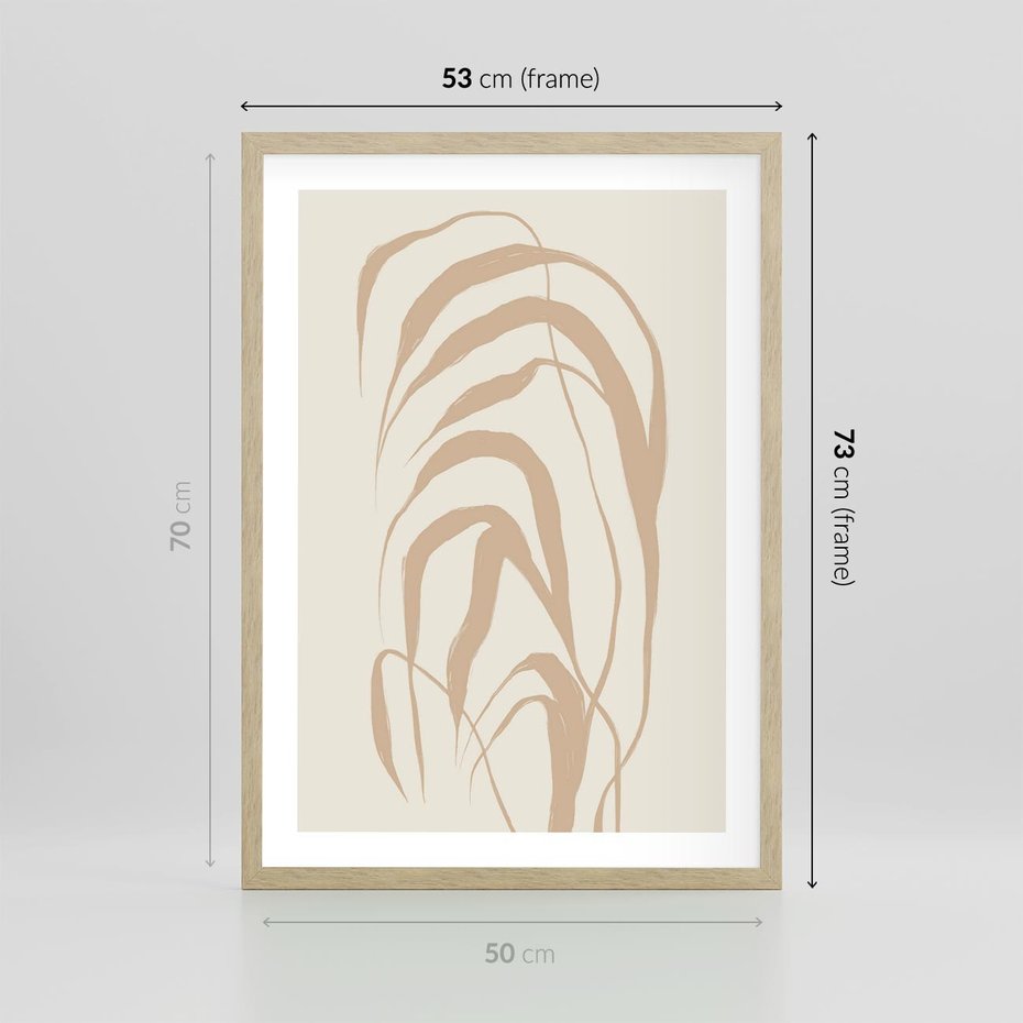 Plakat w ramie 50x70 - Formy Nowoczesności - minimalistyczny plakat, liście palmy - rama drewno
