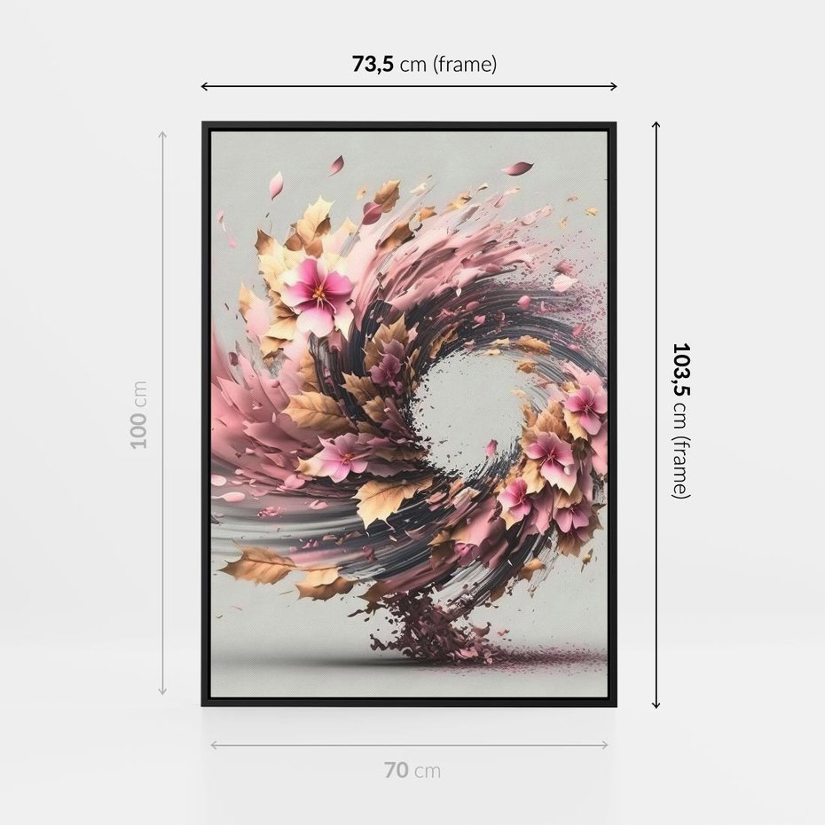 Obraz w ramie 70x100 - Kwiatowy Wir - nowoczesna grafika komputerowa, wir z kwiatów - rama czarna
